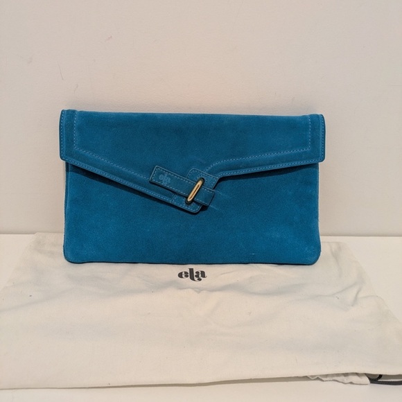 Ela Blue Clutch Bag Suede - Picture 1 of 8